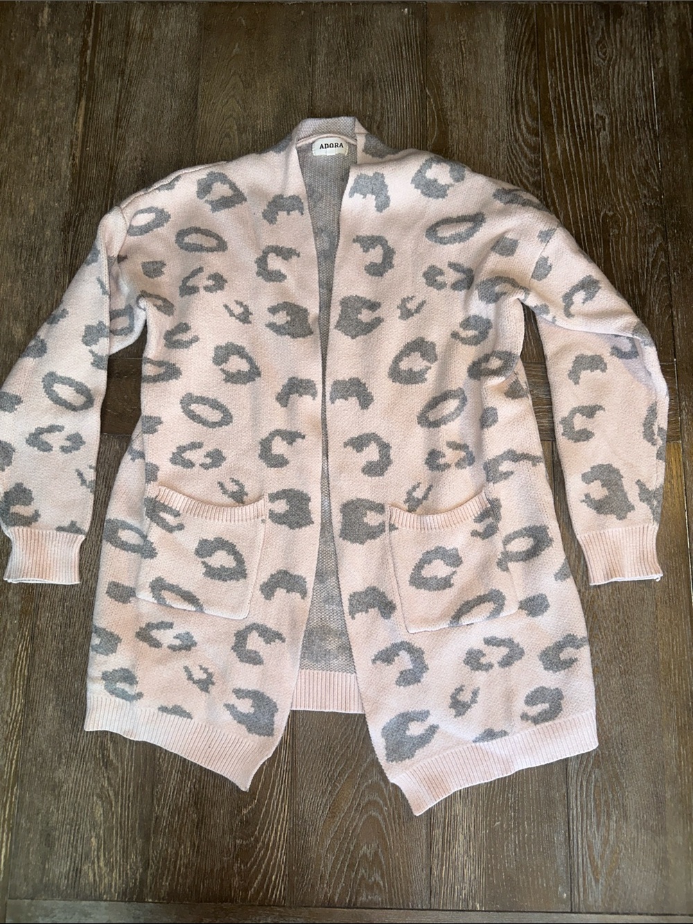 ADORA Leopard Print Open Front Cardigan Sweater Pink Gray Size M